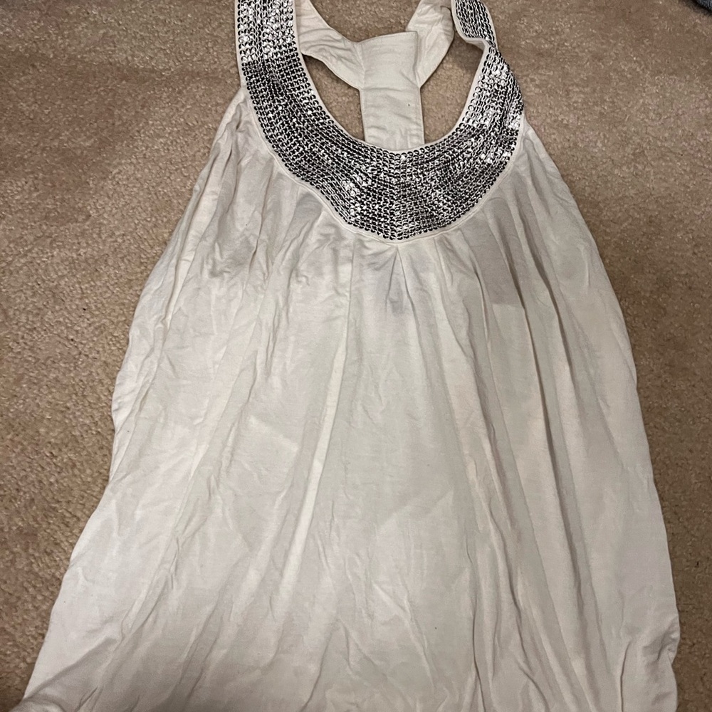 lola White Halter Camisole with Silver Beaded Neckline